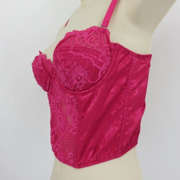 Women Small Pink Flower Floral Lace Underwire Longline Bra Boning Corset Top - Picture 5 of 13